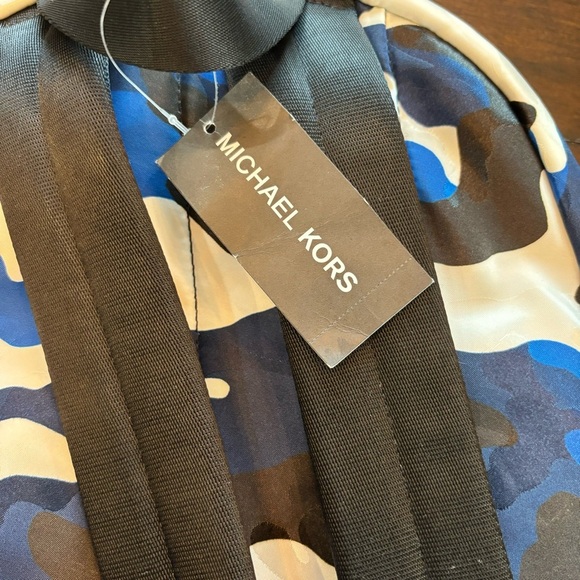 NWT Michael Kors Kent Cobalt White Backpack Army Camouflage Nylon - Picture 2 of 10